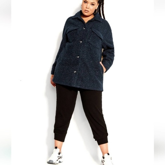 City Chic CCX Teddy Shacke oversized steel blue sherpa style plus size XL 22 NEW - Picture 1 of 9